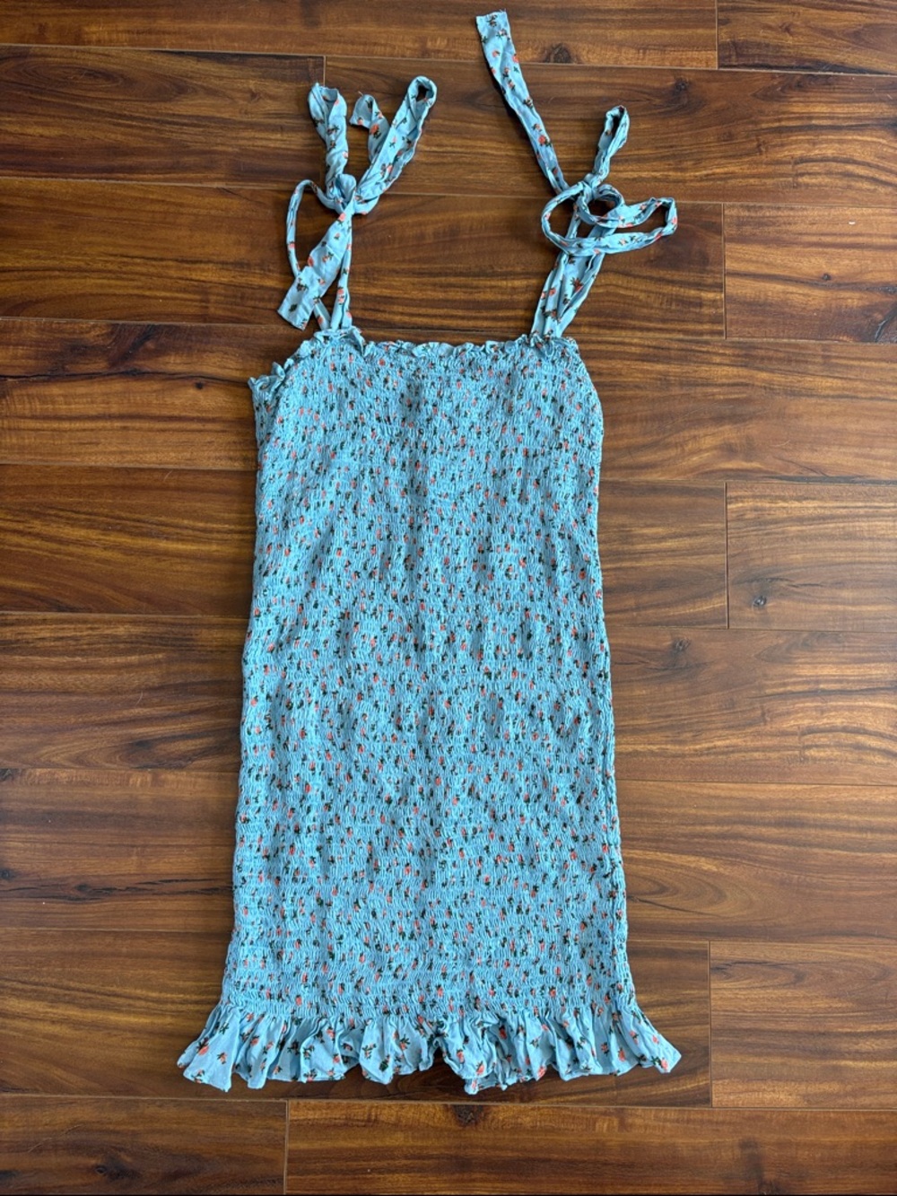 Free People Light Blue Floral Smocked Dress with Tie Straps